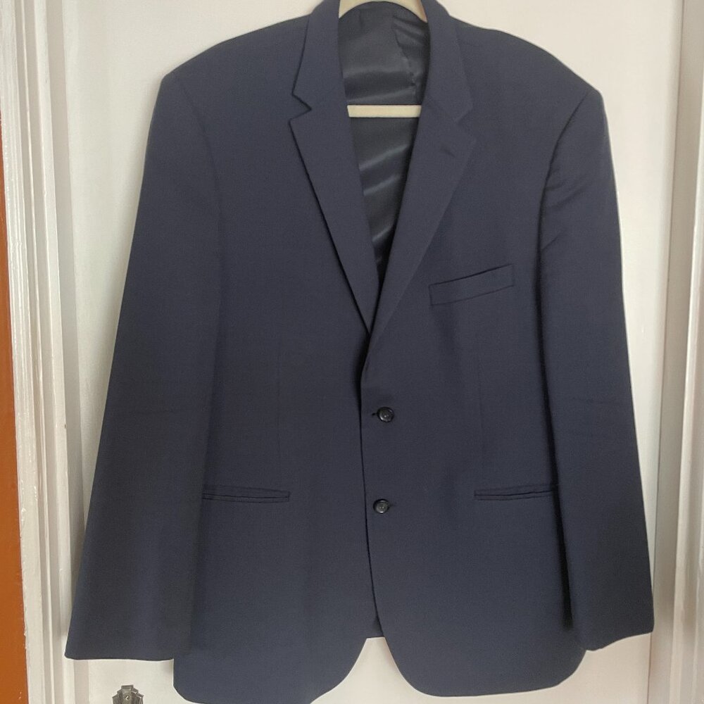 Pronto Uomo Platinum Men’s 100% Wool Suit Set (Blazer + Pants, NAVY)